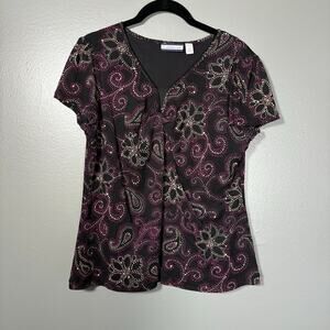 Croft & Barrow Vintage Y2K Women's Floral Paisley Top - Size PL - Black & Purple